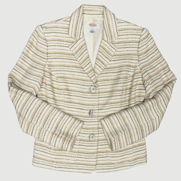 Women's TALBOTS‎ Shimmery Gold Striped Blazer- Size 8 - Picture 1 of 9
